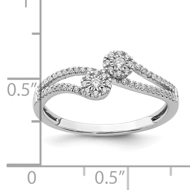 14k White Gold Polished Double Pave Circle ByPass Ring