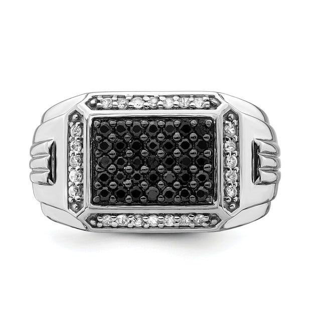 14k White Gold Polished Black and White Sapphire Mens Ring