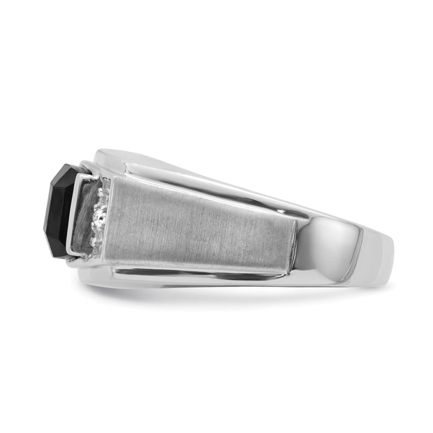 14k White Gold Polished & Satin Onyx & Diamond Mens Ring