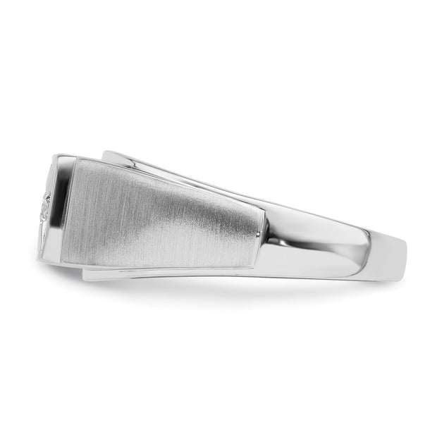 14k White Gold Polished & Satin Diamond Mens Ring