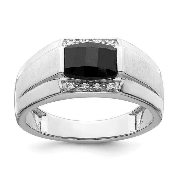 14k White Gold Polished & Satin Onyx & Diamond Mens Ring