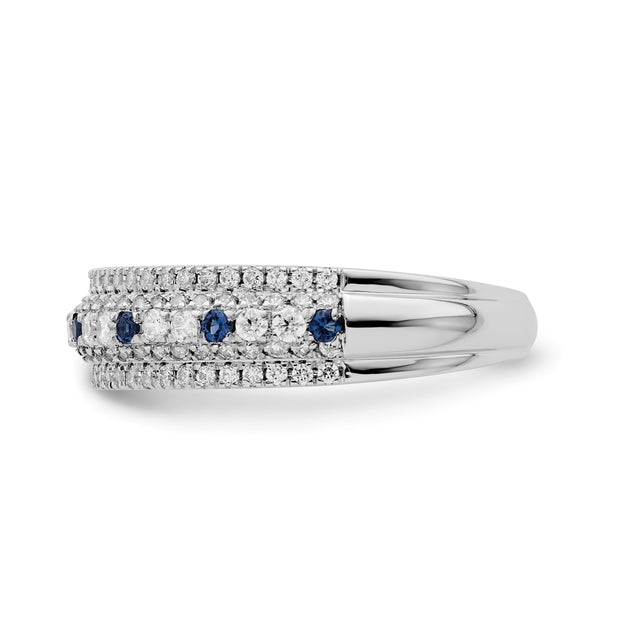 14k White Gold Polished Blue Sapphire and Diamond Ring