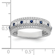 14k White Gold Polished Blue Sapphire and Diamond Ring