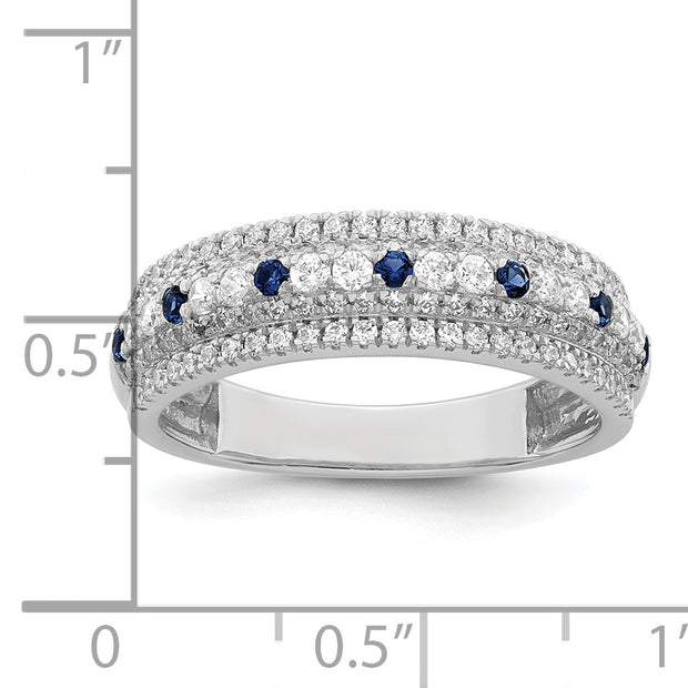 14k White Gold Polished Blue Sapphire and Diamond Ring