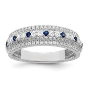 14k White Gold Polished Blue Sapphire and Diamond Ring