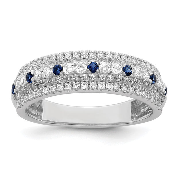 14k White Gold Polished Blue Sapphire and Diamond Ring