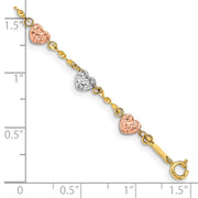 14k Tri-color Diamond-cut Puff Heart Bracelet