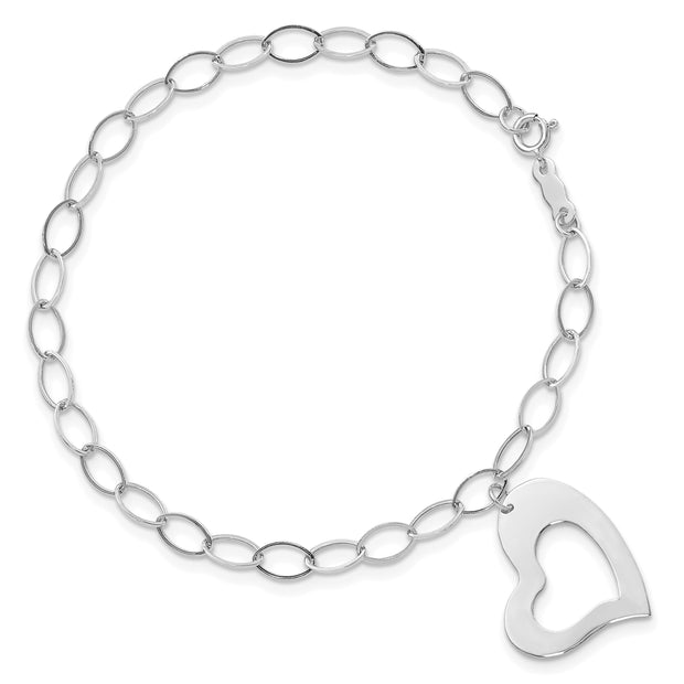 14k White Gold Dangle Heart Bracelet