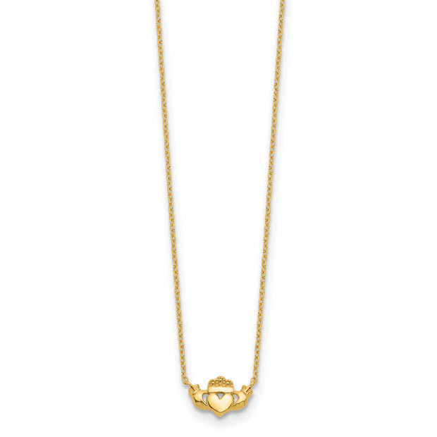 14k Polished Claddagh 17 inch Necklace