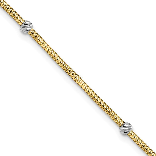 14K Two-tone Gold Woven Flexible D/C Beads Bracelet