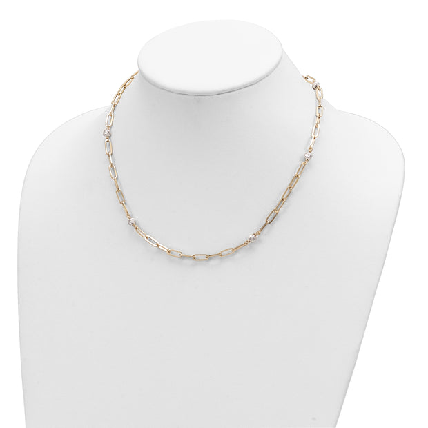 14K Two-tone Polished D/C Beads & Fancy Link Necklace