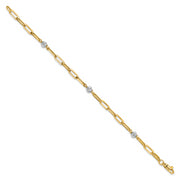 14K Two-tone Polished D/C Beads & Fancy Link Bracelet