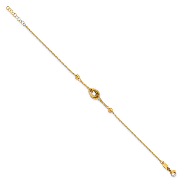 14K Polished Bead and Link w/.75 in ext. Bracelet