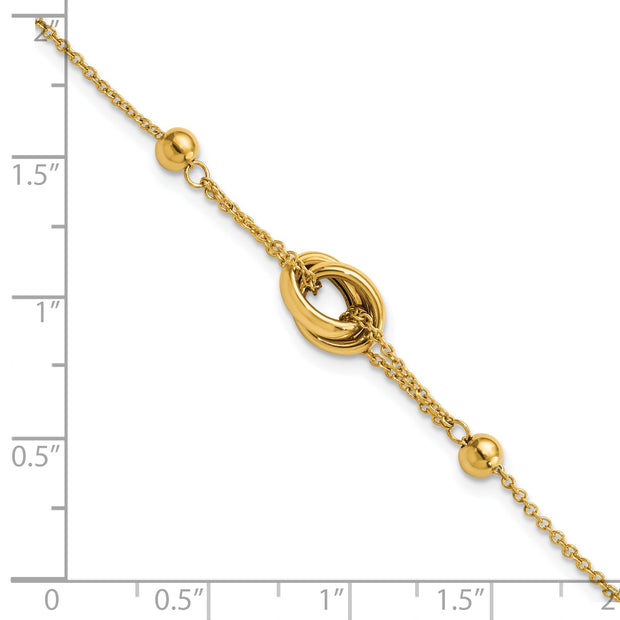 14K Polished Bead and Link w/.75 in ext. Bracelet