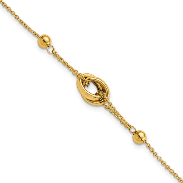 14K Polished Bead and Link w/.75 in ext. Bracelet