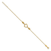 14K Polished Heart & Bead w/.75 in ext. Bracelet