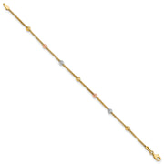 14k Tri-color Diamond-cut 7-Station Bead and Chain Bracelet