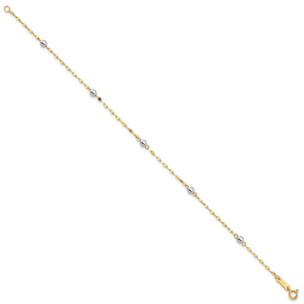 14K Two Tone Polished Bead Bracelet
