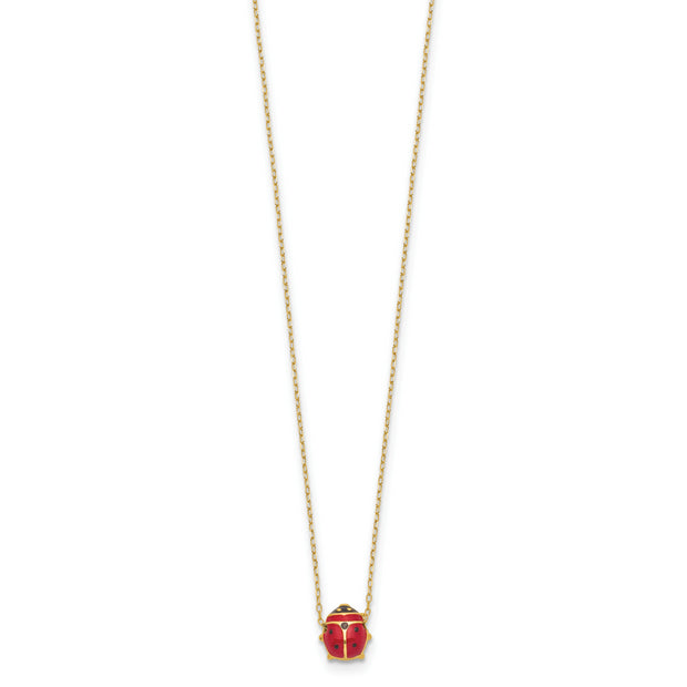 14k Polished Enameled Large Ladybug 16.5in Necklace