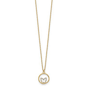 14k w/Rhodium Butterfly in Circle Necklace