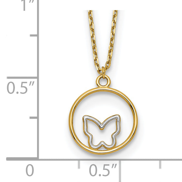 14k w/Rhodium Butterfly in Circle Necklace