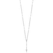 14K White Gold Polished Faceted Beads Rosary 18 inch Necklace