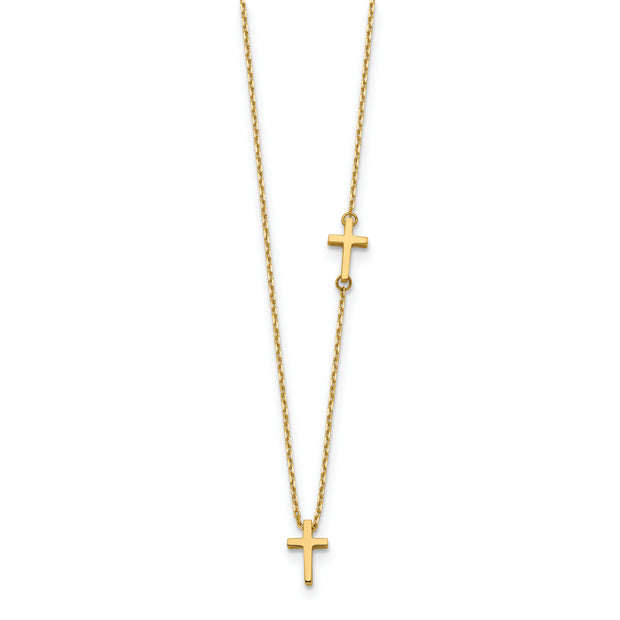 14k Sideways Cross and Cross Pendant Necklace