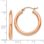 14k Rose Gold Polished 3mm Lightweight Tube Hoop Earrings