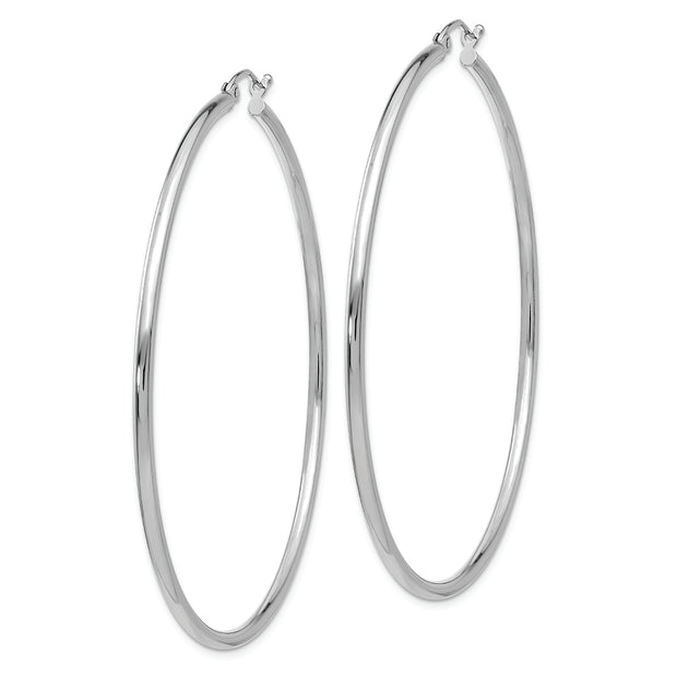 14k White Gold Polished 2x60mm Lightweight Tube Hoop Earrings