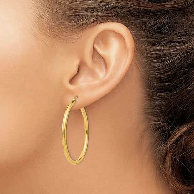 14K Polished 2.5mm Lightweight Tube Hoop Earrings