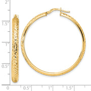 14K Polished Diamond Cut Hoop Earrings