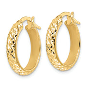 14K Polished Diamond Cut Hoop Earrings
