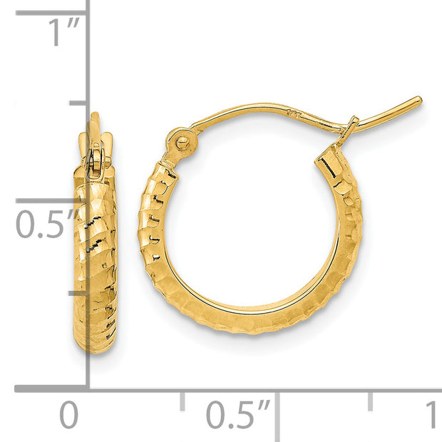 14K Polished and D/C Textured Hoop Earrings