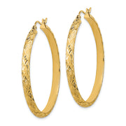 14K Polished and Textured Fancy Diamond Cut Hoop Earrings