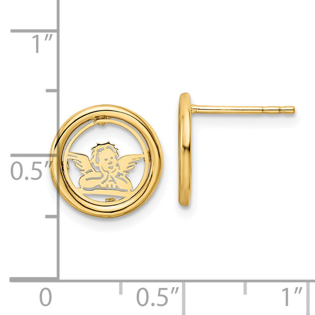 14k Polished Raphael Angel in Circle Post Earrings