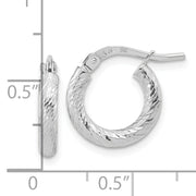 14k White Gold Polished Diamond-cut 2.4mm Hoop Earrings
