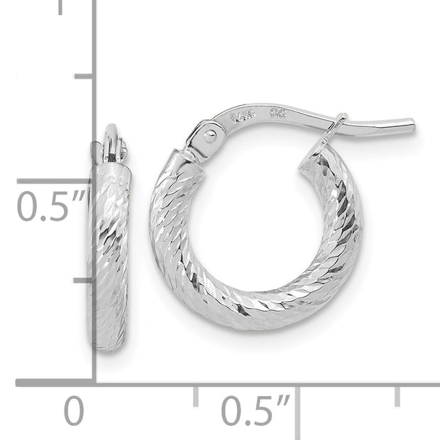 14k White Gold Polished Diamond-cut 2.4mm Hoop Earrings