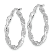 14k White Gold Polished and Textured Twisted Hoop Earrings