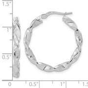 14k White Gold Polished and Textured Twisted Hoop Earrings