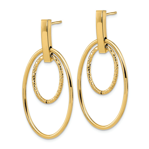 14k Polished Diamond Cut Post Dangle Earrings