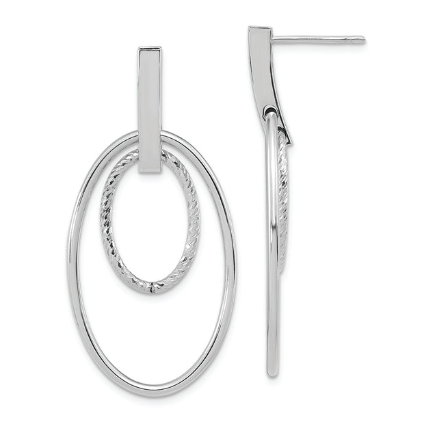14k White Gold Gold Polished Diamond Cut Post Dangle Earrings