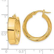 14K Polished and Textured Inside Hoop Earrings