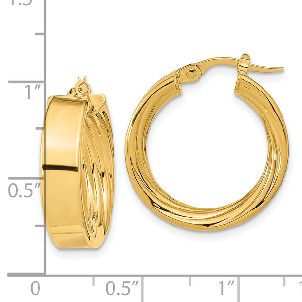 14K Polished and Textured Inside Hoop Earrings