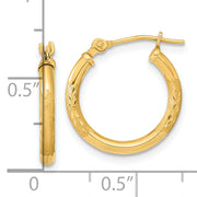 14K Polished and Satin Diamond-cut Hoop Earrings