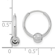 14K White Gold Polished Hoop with a Diamond Cut Ball Earrings