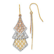 14k Tri-color D/C Polished Filigree Dangle Earrings
