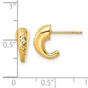 14k Polished Diamond-cut Hollow J-Hoop Post Earrings