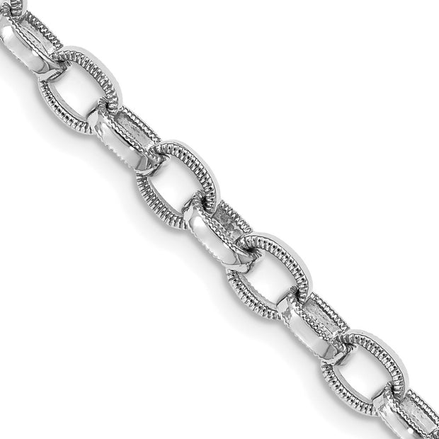 14k White Gold 5mm Hand Polished w/Ridged Edges Link Bracelet