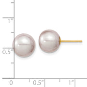 14K 9-10mm Round Purple FWC Pearl Earrings