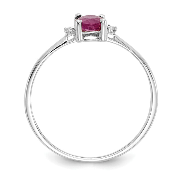 14k White Gold Diamond & Ruby Birthstone Ring